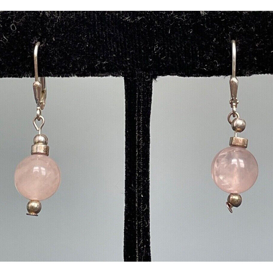 925 STERLING SILVER ROSE QUARTZ DANGLE EARRINGS SKY