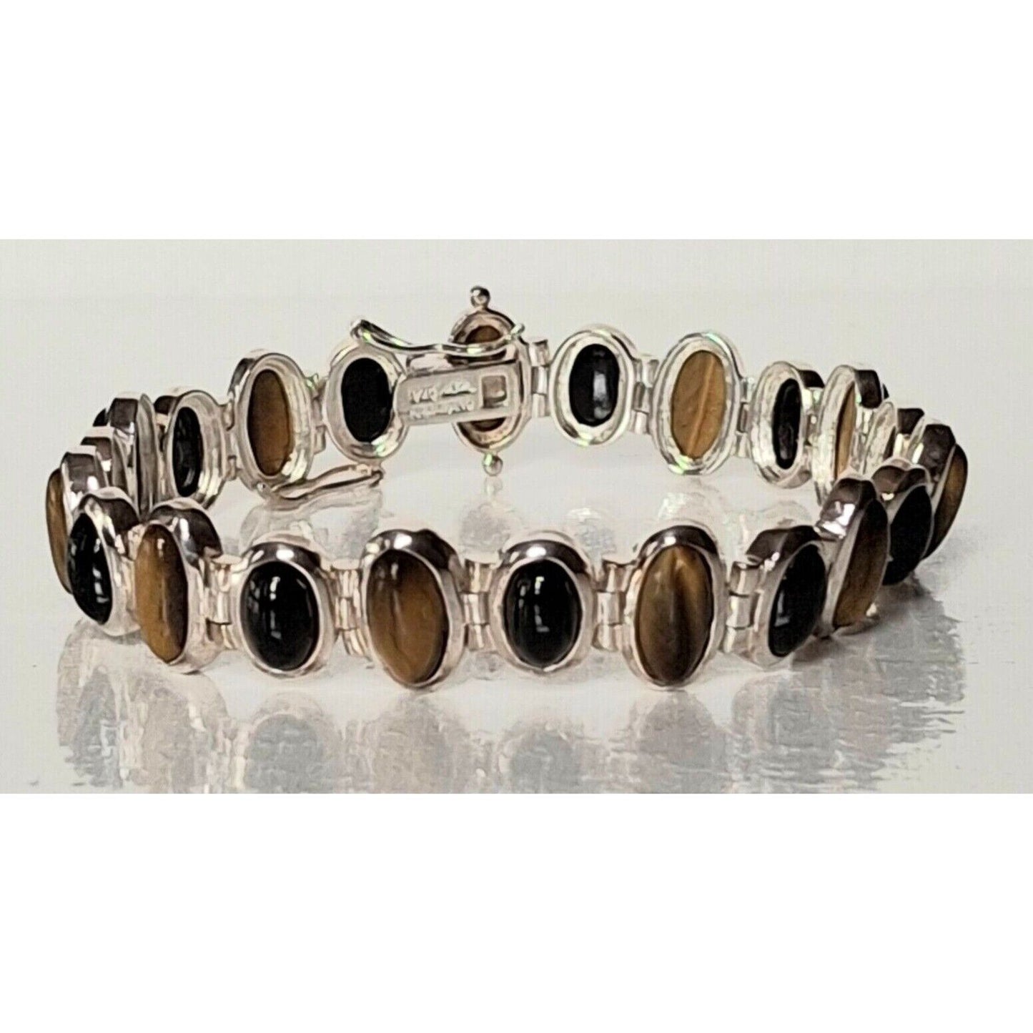 925 STERLING SILVER TIGER'S  EYE AND ONYX  BRACELET SKY