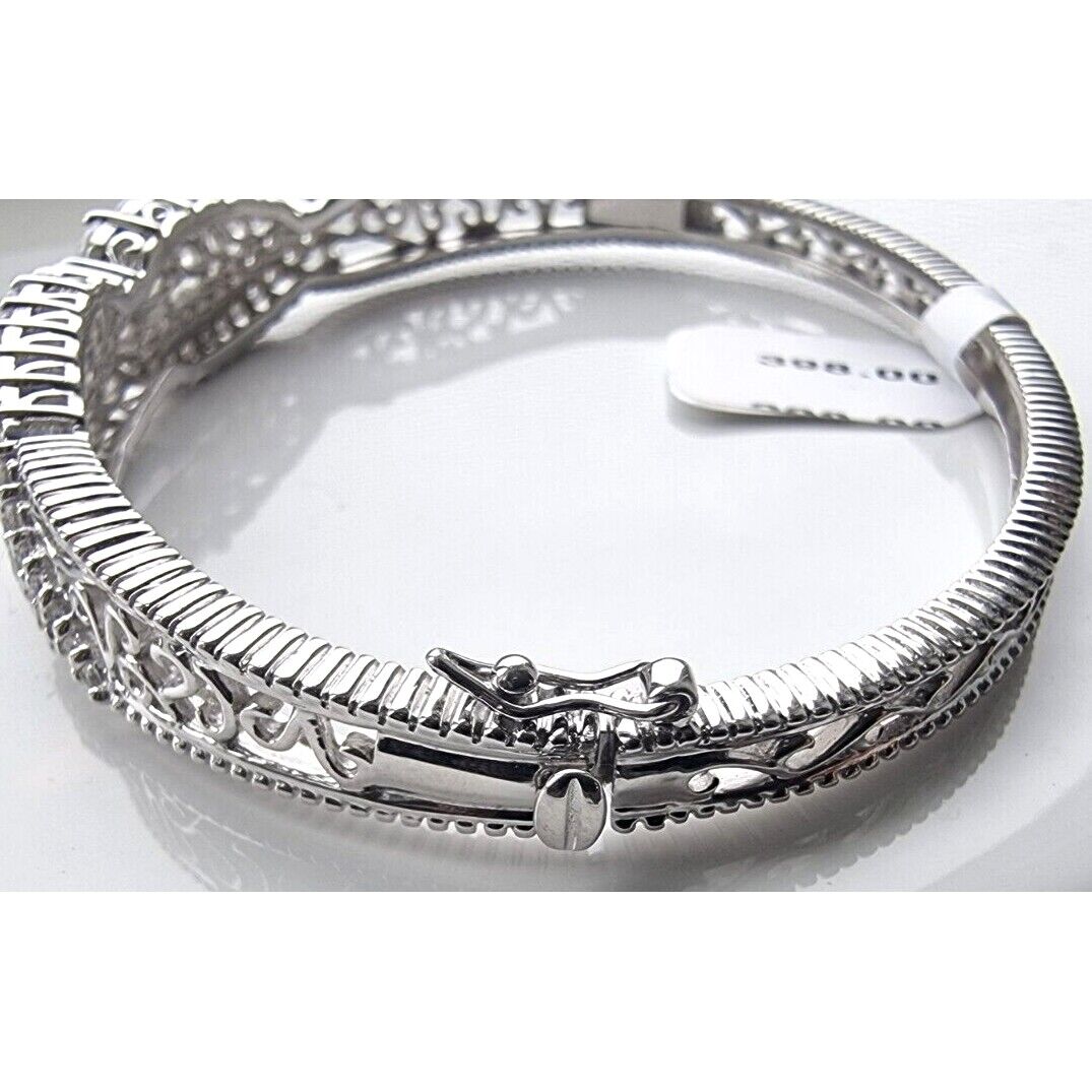 925 STERLING SILVER ADORNED MARQUISE AND ROUND CZ BANGLE BRACELET AT