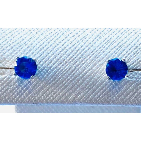 925 sterling silver 5mm  blue color crystal  earrings AT