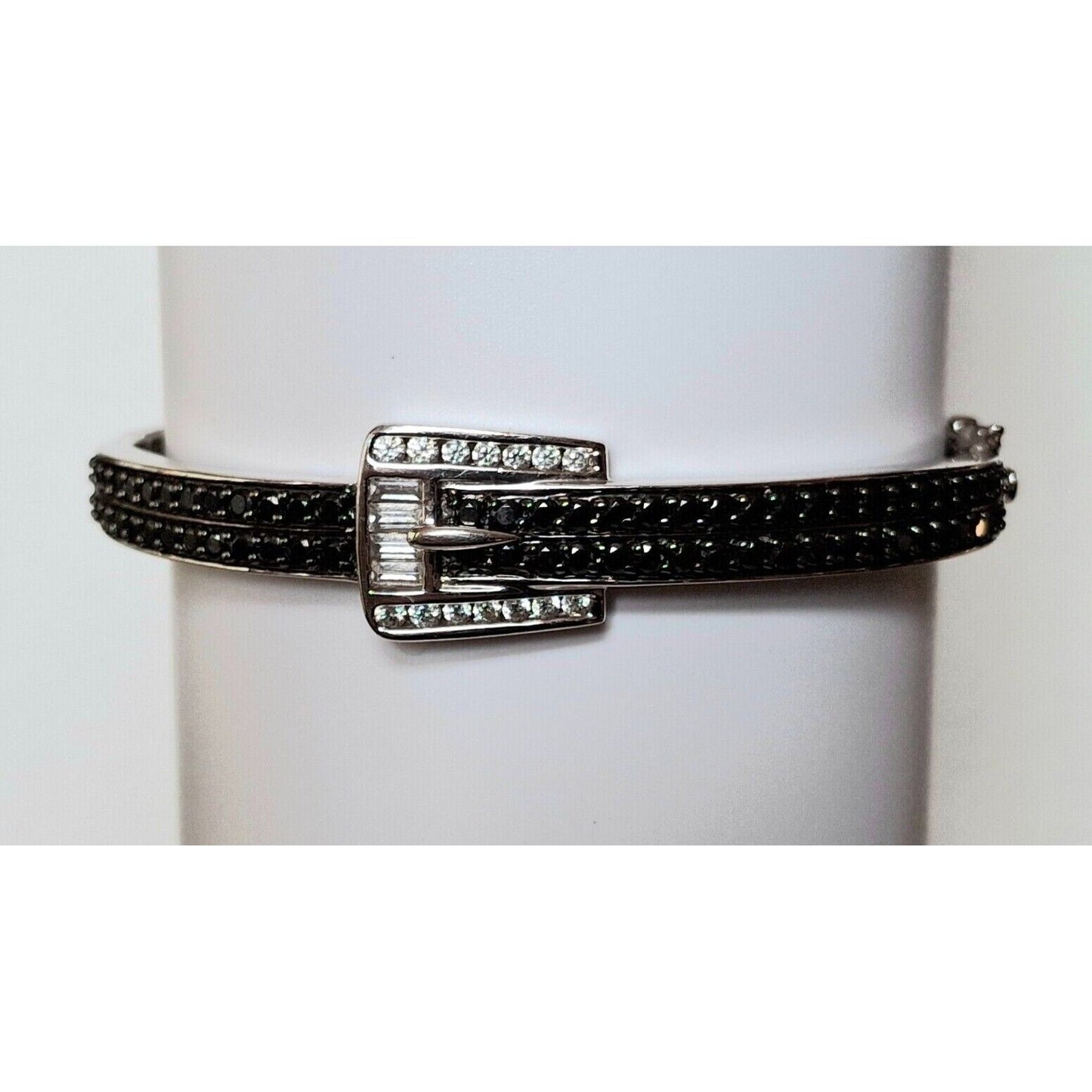 925 STERLING SILVER CLEAR AND BLACK GEMS  BELT BUCKLE DESIGN  BRACELET SKY