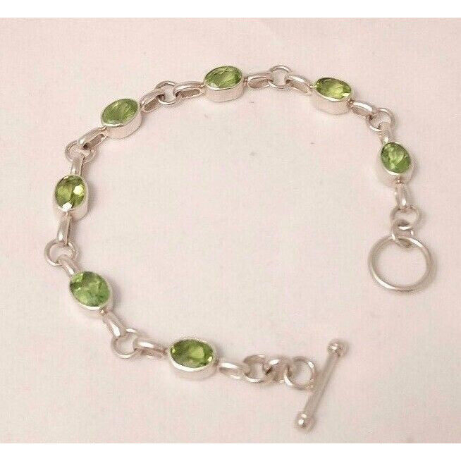 STERLING SILVER & 7 CT CHRYSOPRASE LINK BRACELET SKY