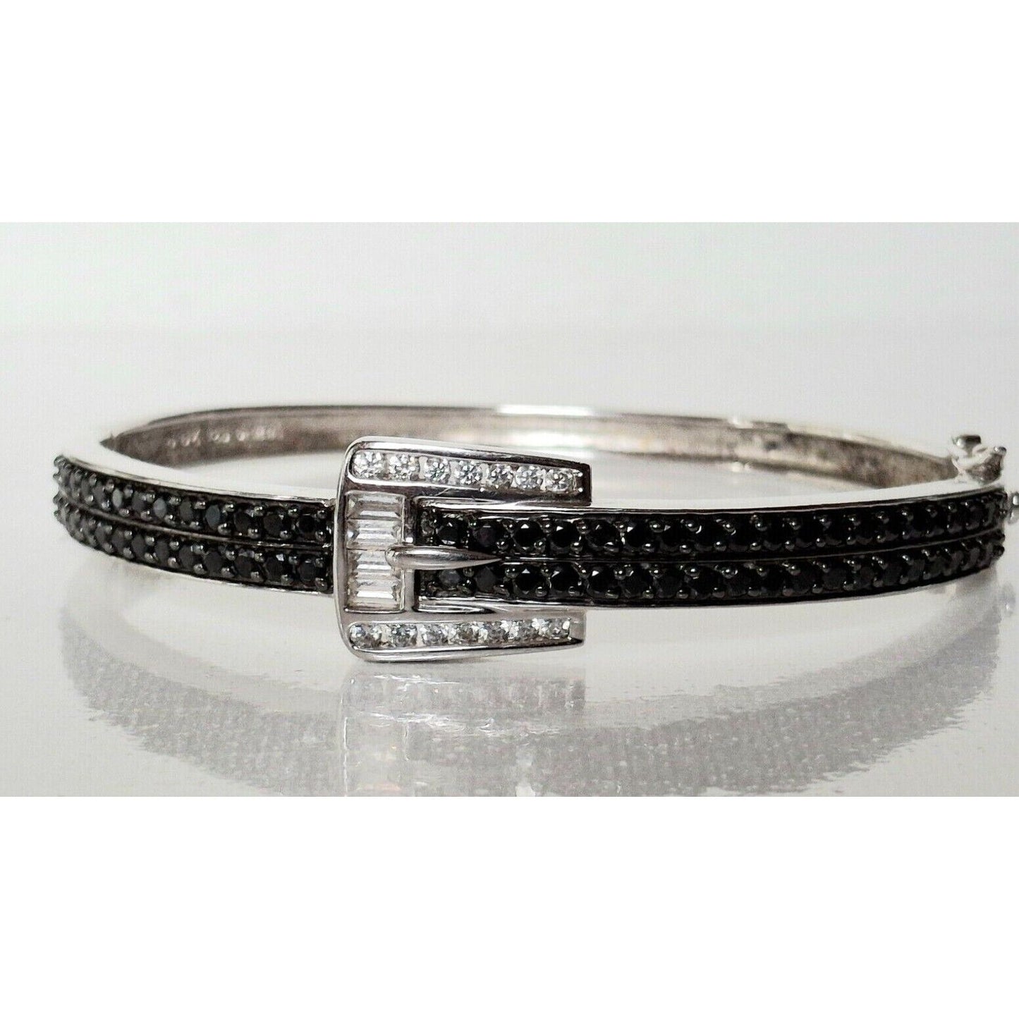 925 STERLING SILVER CLEAR AND BLACK GEMS  BELT BUCKLE DESIGN  BRACELET SKY