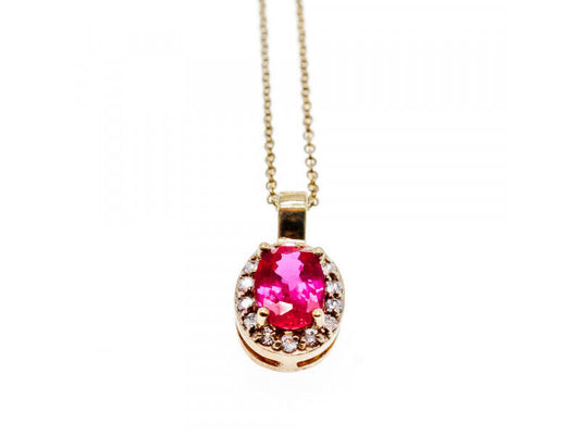 925 STERLING SILVER GOLD PLATED PINK SPINEL & CZ CHAIN WITH PENDANT