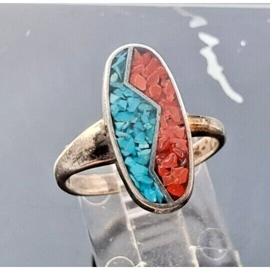 925 STERLING SILVER TURQUOISE AND CORAL RING SIZE 5.75 AT