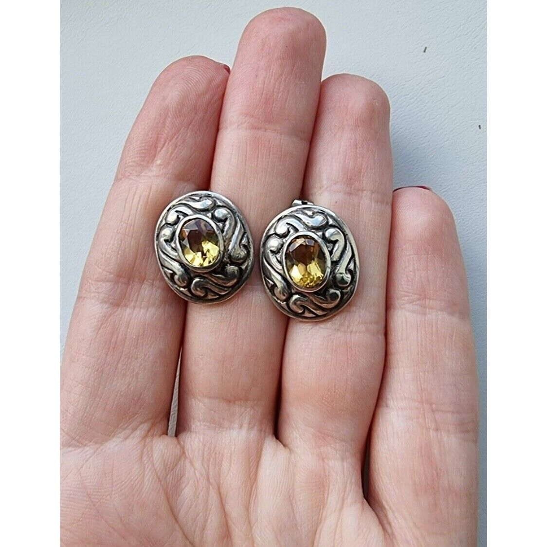 SU 925 STERLING SILVER BRIGHT OVAL 9X7 MM.  CITRINE EARRINGS AT