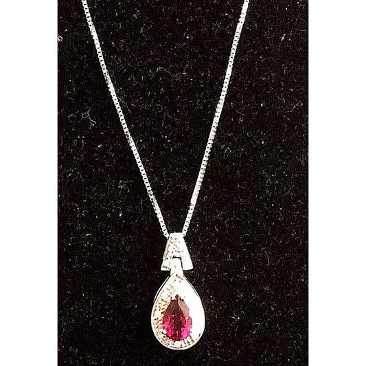 14 KT WHITE GOLD AMETHYST & DIAMOND PENDANT ON CHAIN NECKLACE SKY