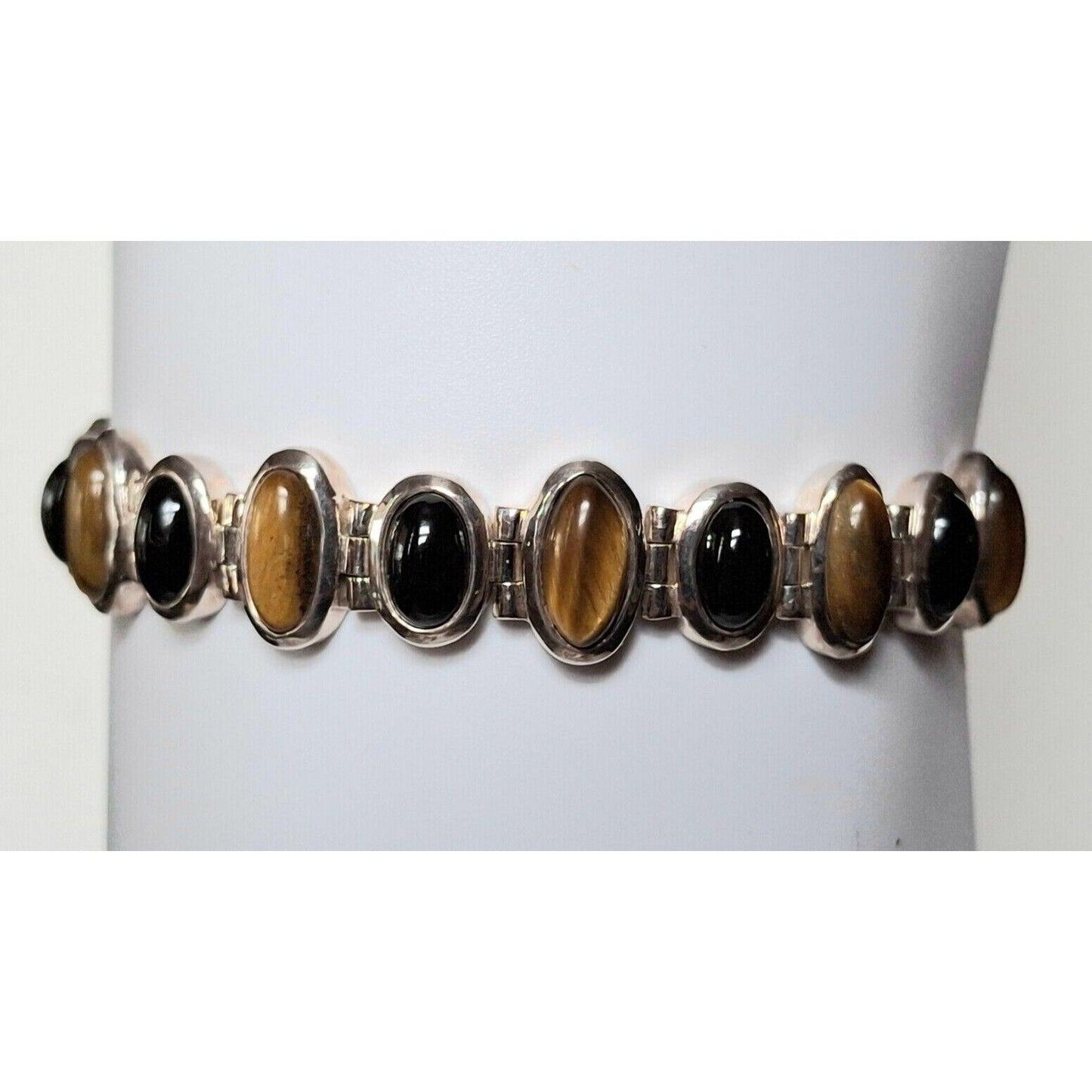 925 STERLING SILVER TIGER'S  EYE AND ONYX  BRACELET SKY