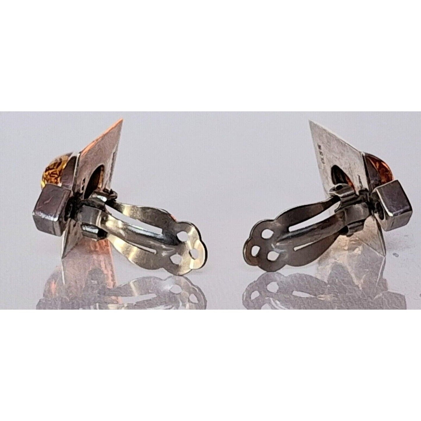 925 STERLING SILVER AND AMBER  CLIP-ON EARRINGS SKY