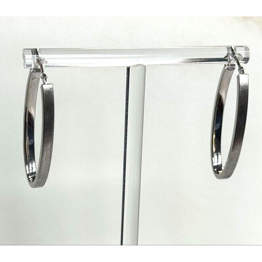 ITALIAN 14K WHITE GOLD OVAL HOOP EARRINGS SKY