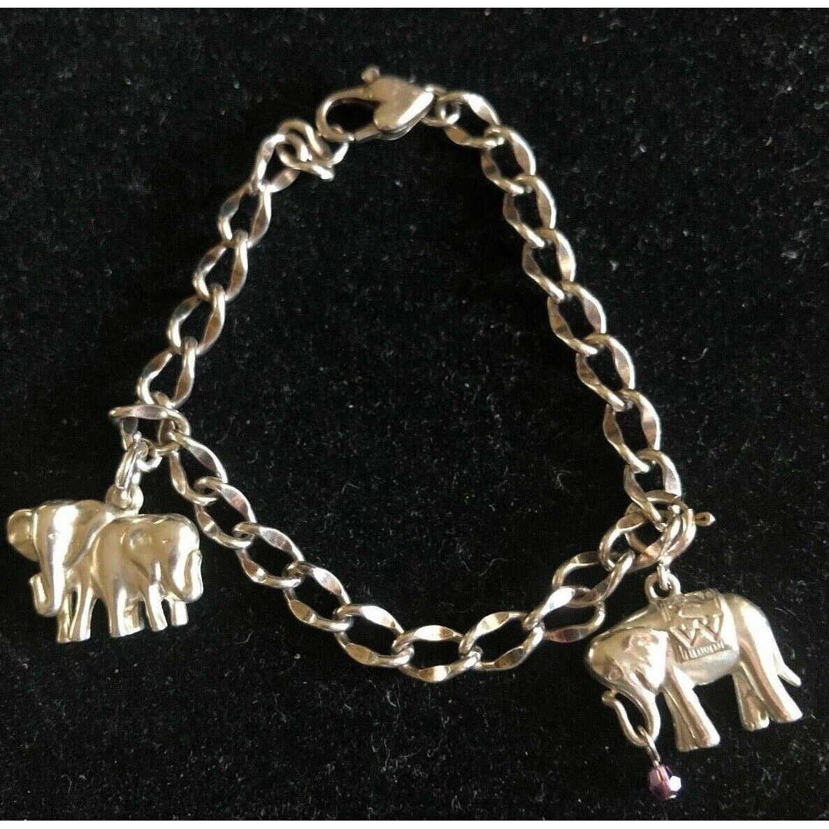 STERLING SILVER ELEPHANTS CHARM BRACELET. SKY