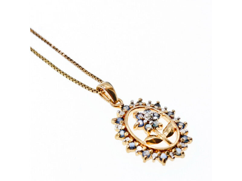 925 STERLING SILVER GOLD PLATED SAPPHIRES "FLOWER" CHAIN WITH PENDANT ITALY