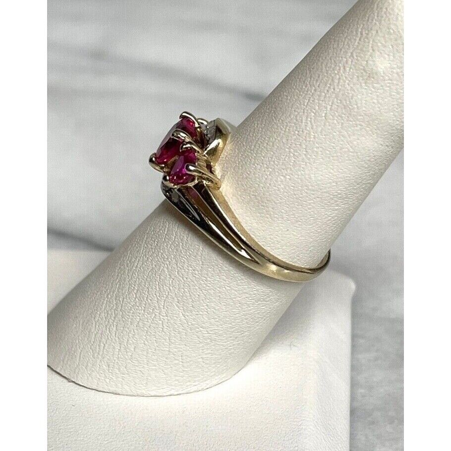 925 STERLING SILVER LAB-CREATED RUBY AND NATURAL DIAMONS RING SIZE 7 SKY