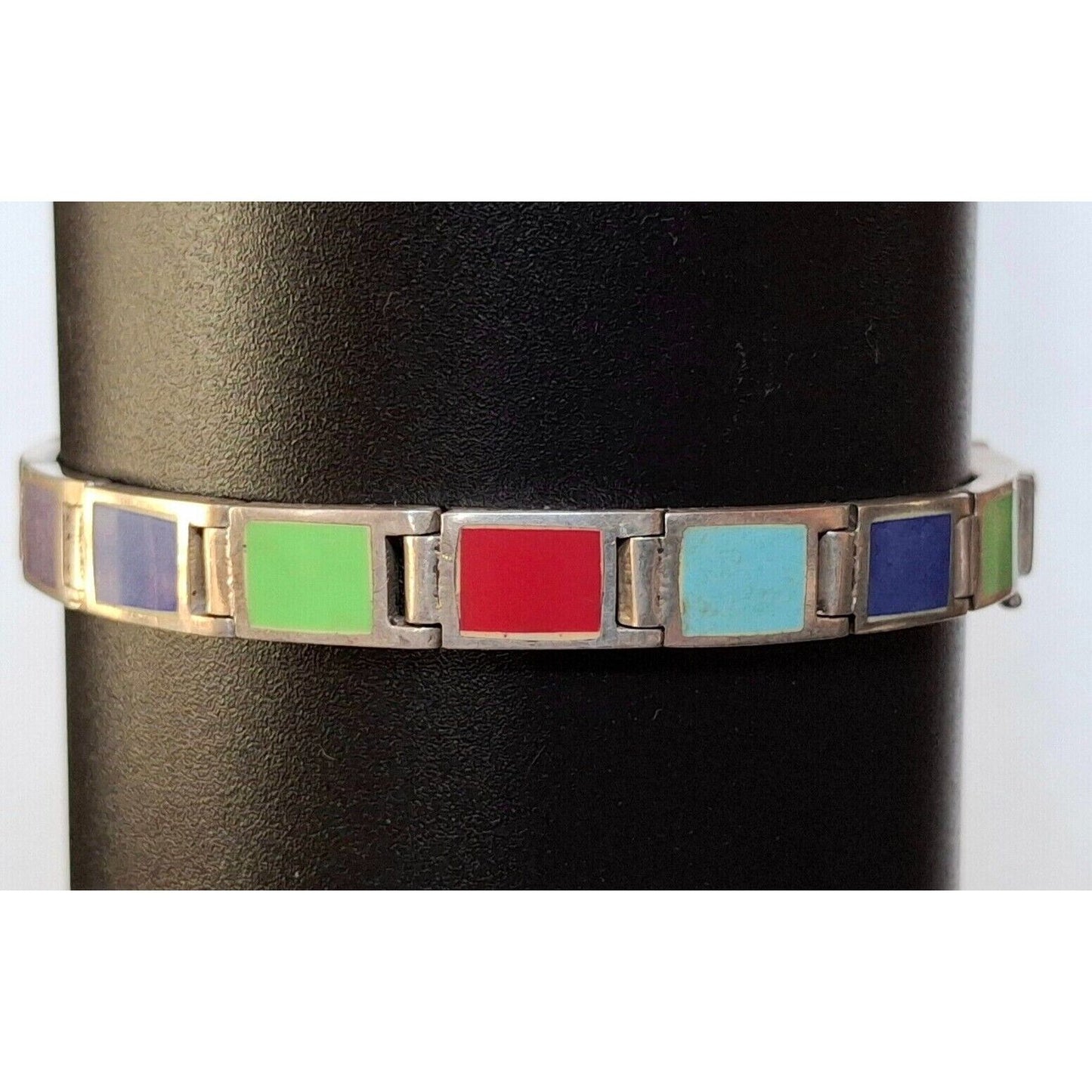 925 STERLING SILVER ASSORTED GEMSTONES  INLAY BRACELET SKY