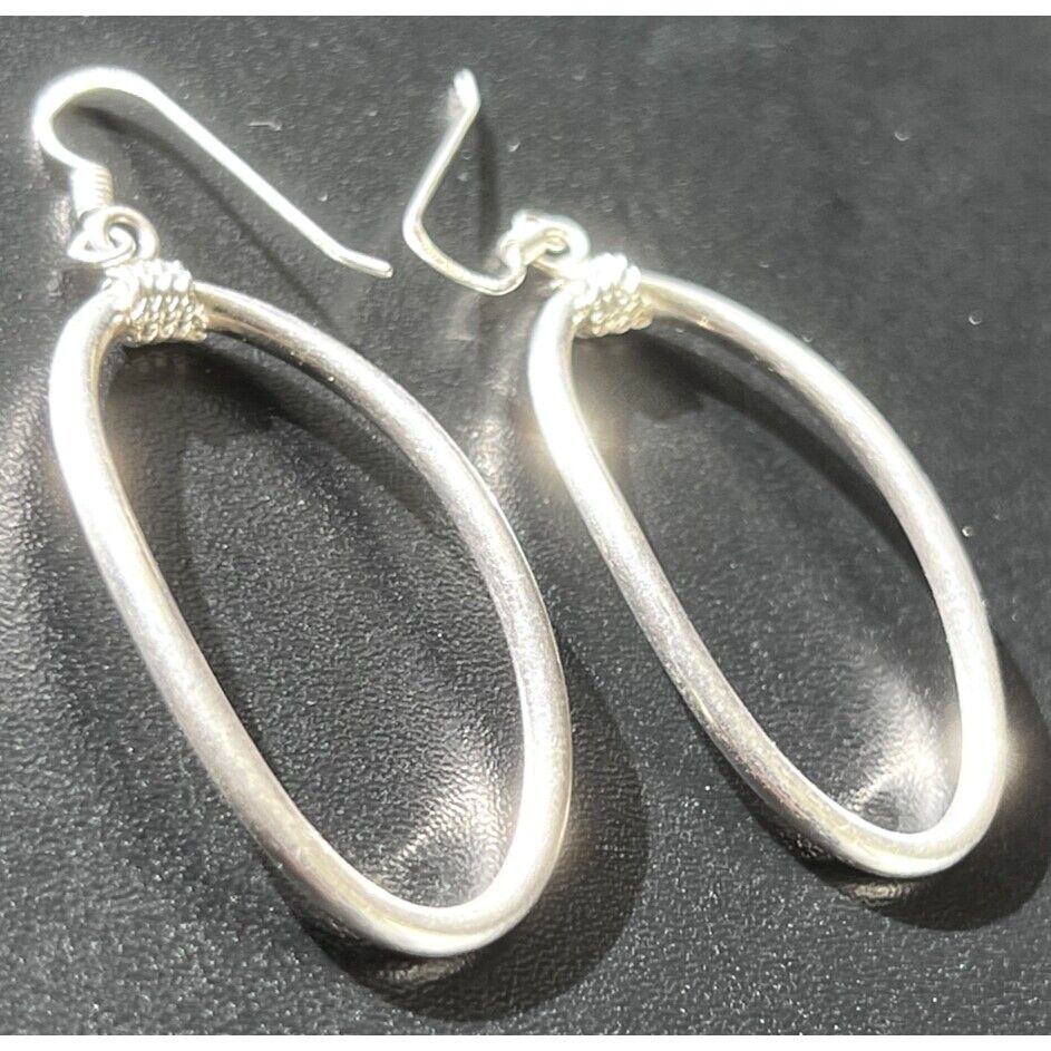 MILOR ITALY 925 STERLING SILVER CARVED OVAL HOOPS EARRINGS SKY