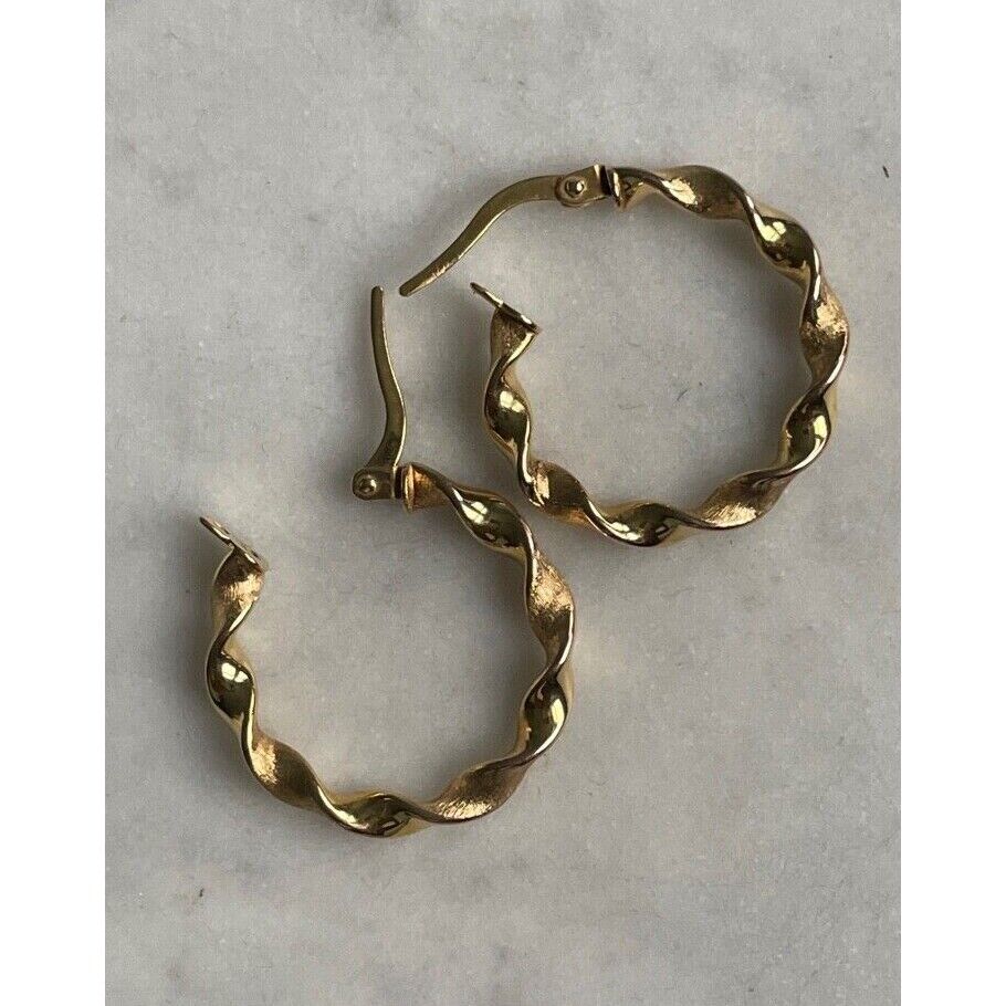 ITALIAN YELLOW GOLD TWISTED HOOPS EARRINGS SKY