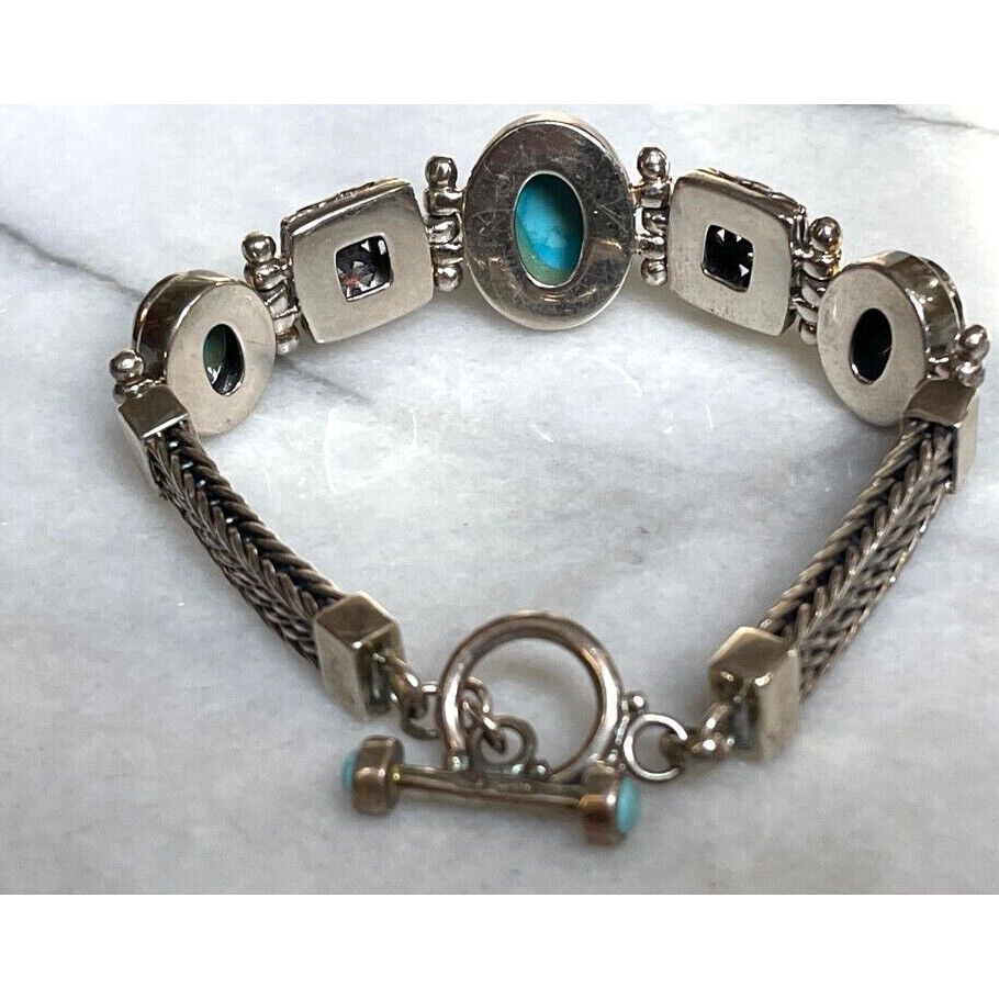 ORNATE 925 STERLING SILVER & TURQUOISE BRACELET SKY