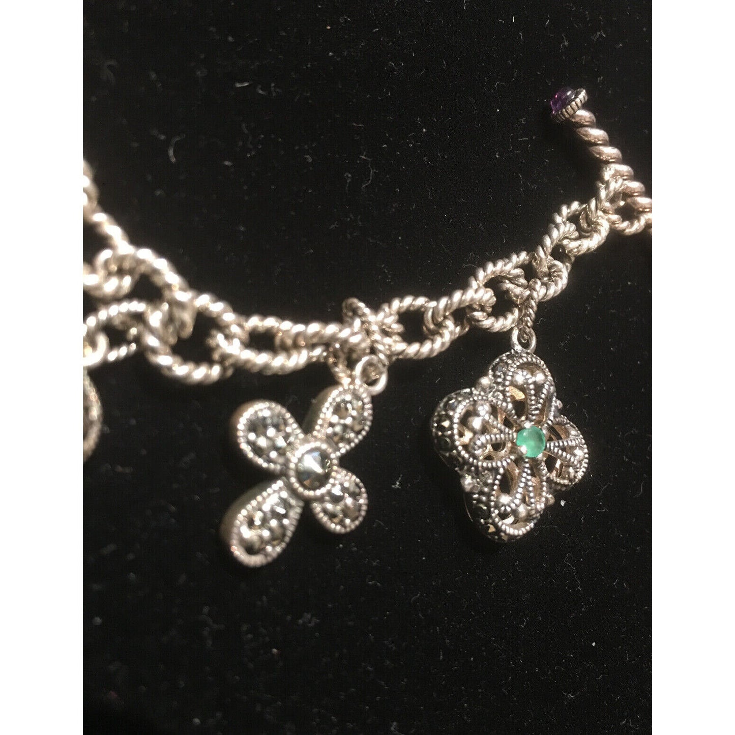 STERLING SILVER HEARTS AND ROSES CHARM BRACELET SKY