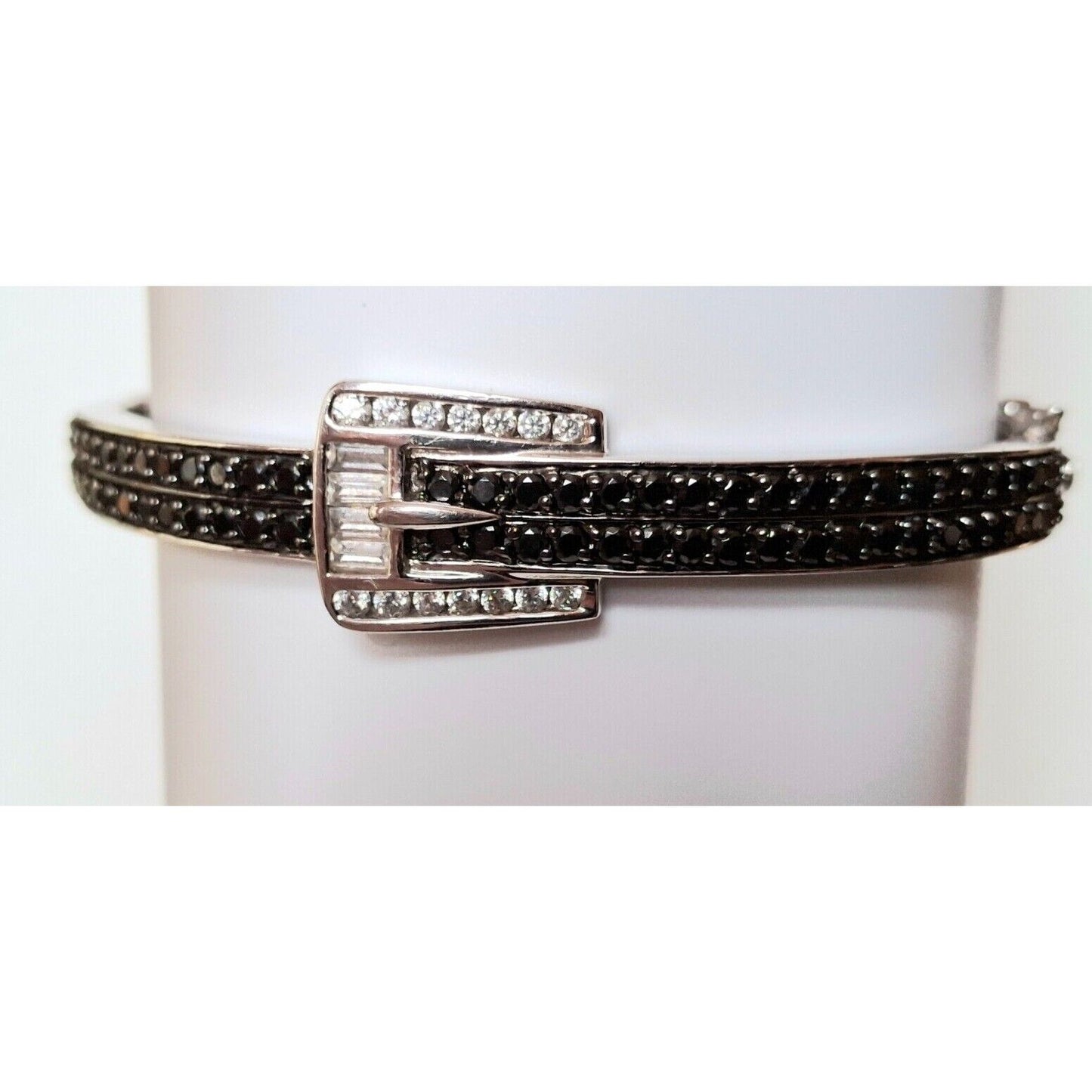 925 STERLING SILVER CLEAR AND BLACK GEMS  BELT BUCKLE DESIGN  BRACELET SKY