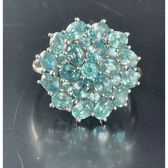 ''DYACH'' INDIA WHITE GOLD & BLUE TOPAZ CLUSTER RING SIZE 7.25 SKY