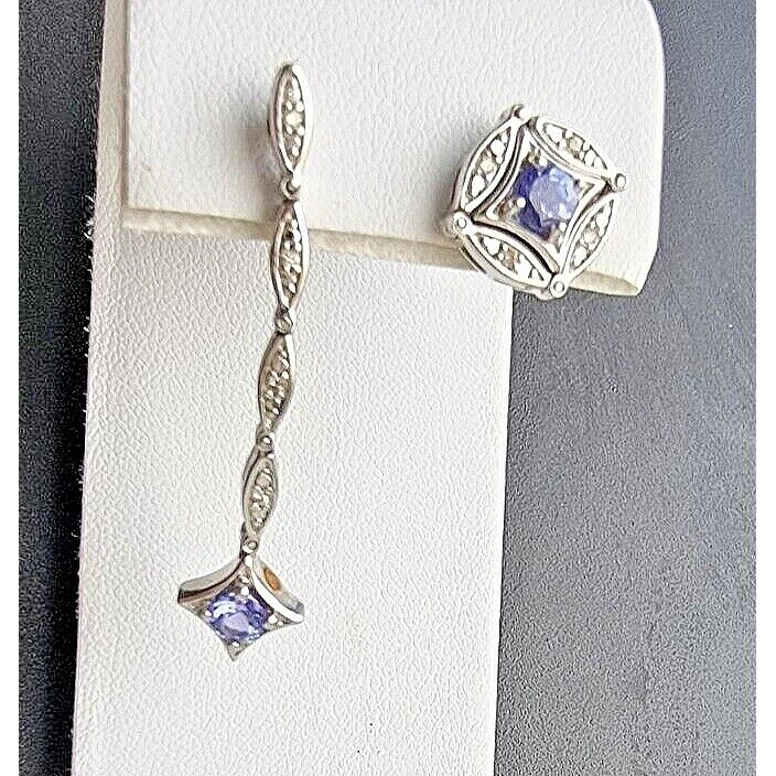 D2N 925 STERLING SILVER TANZANITE  AND DIAMOND DROP 2 WAY EARRINGS AT