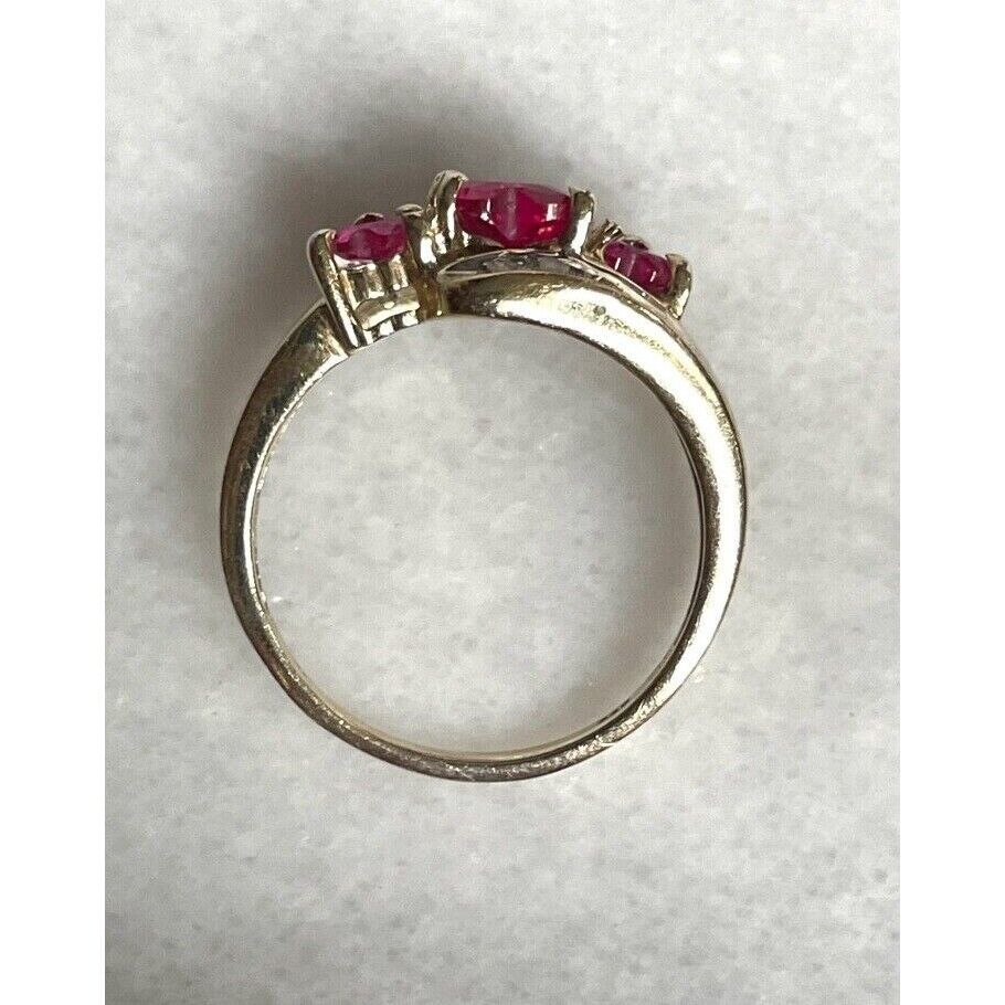 925 STERLING SILVER LAB-CREATED RUBY AND NATURAL DIAMONS RING SIZE 7 SKY