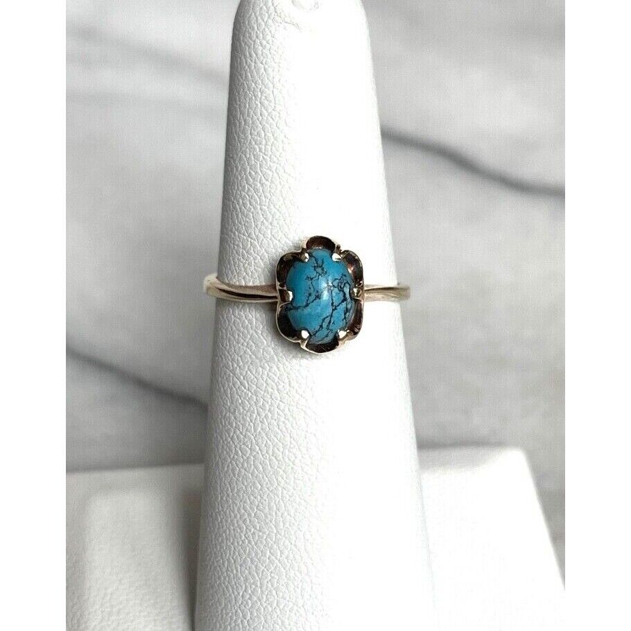 YELLOW GOLD  TURQUOISE RING SIZE 6 SKY