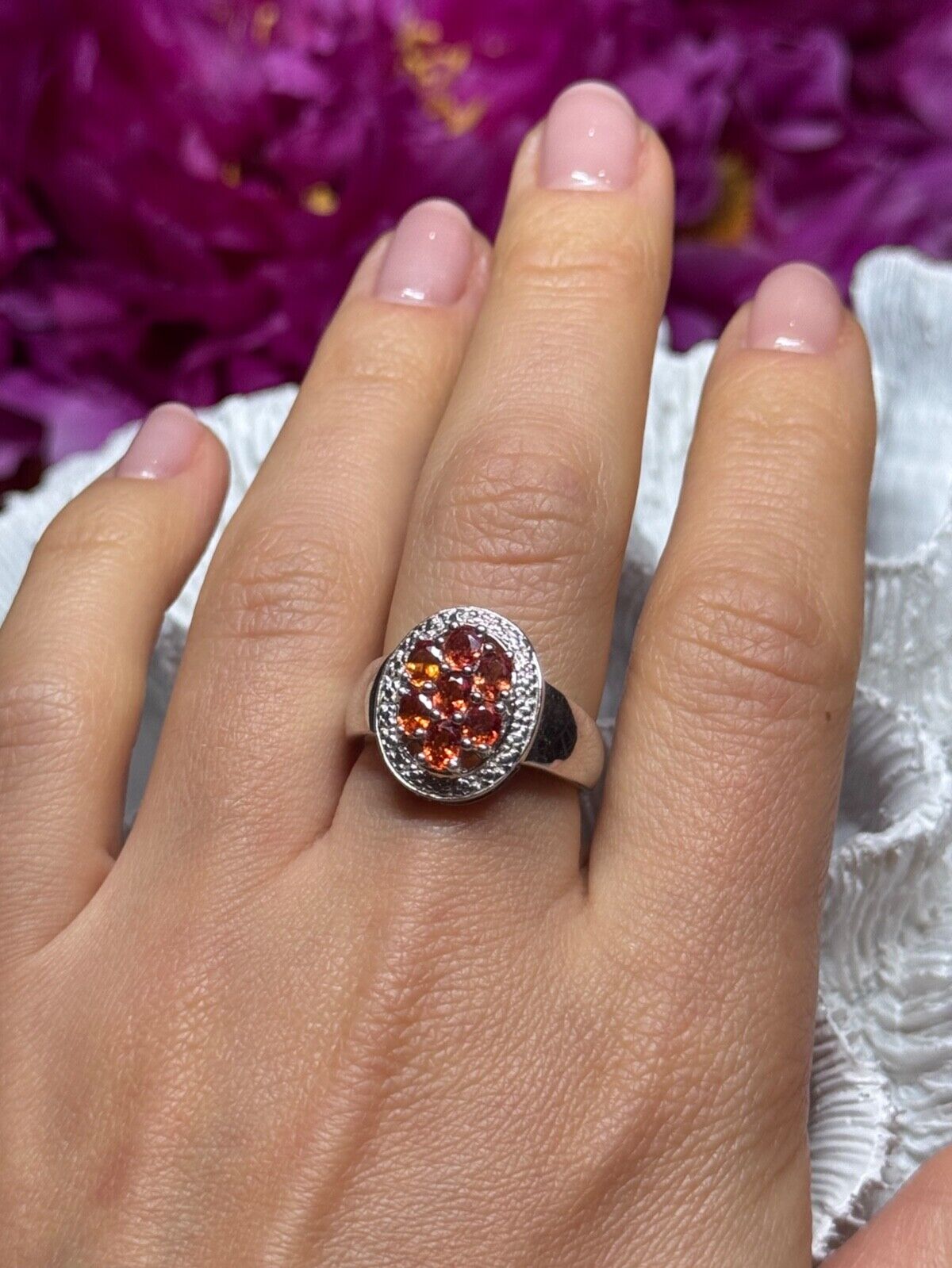 925 STERLING SILVER ORANGE CITRINE RING SIZE 7.5