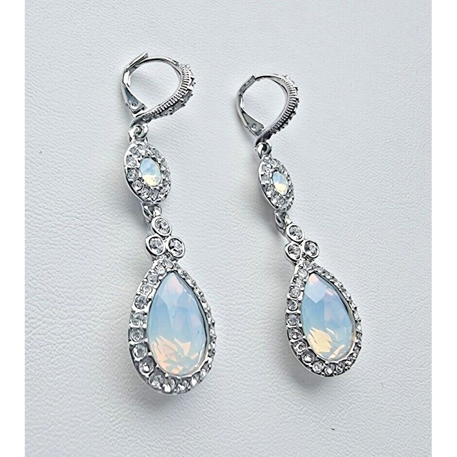 GIVENCHY 925 STERLING SILVER Rainbow  MOONSTONE TEAR DROP EARRINGS AT