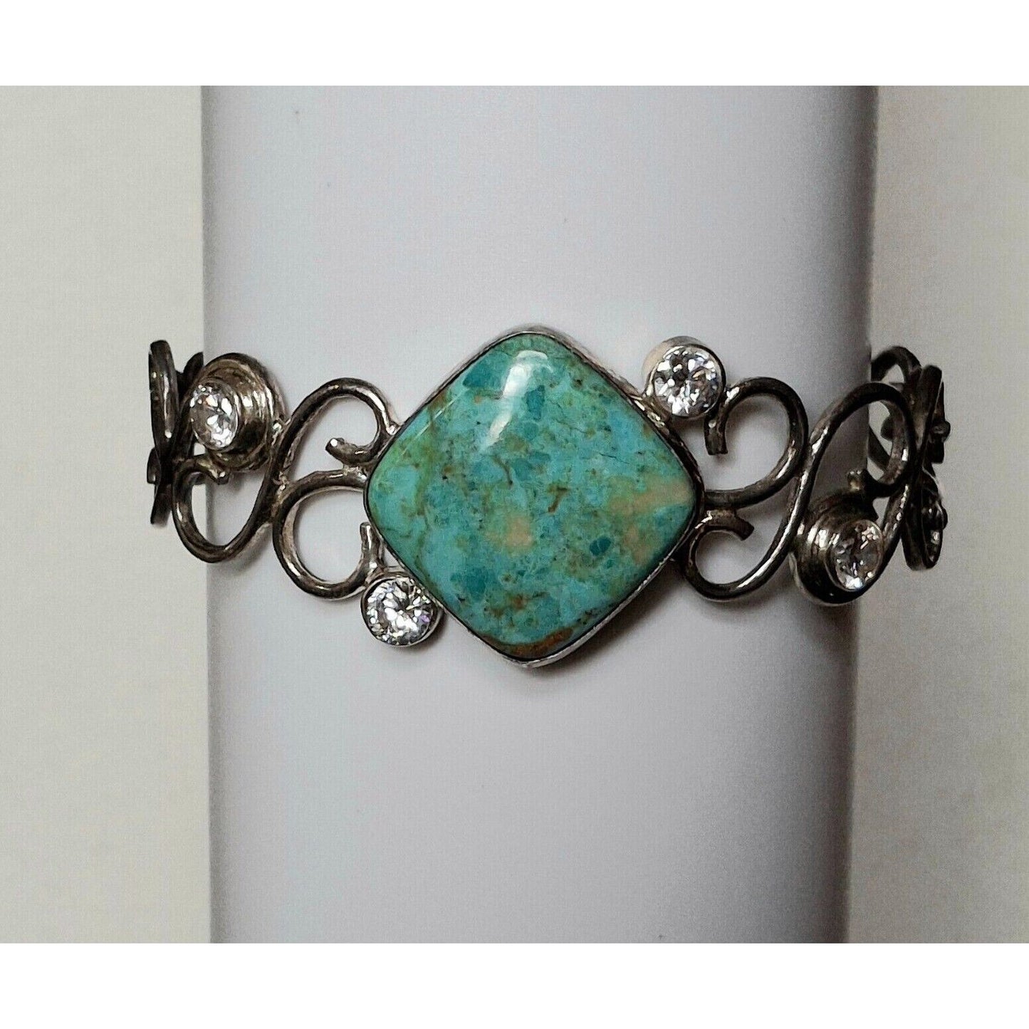 925 STERLING SILVER TURQUOISE  AND CZ'S LACY DESIGN  BRACELET SKY