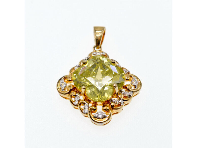 925 STERLING SILVER GOLD PLATED PERIDOT & CZ PENDANT