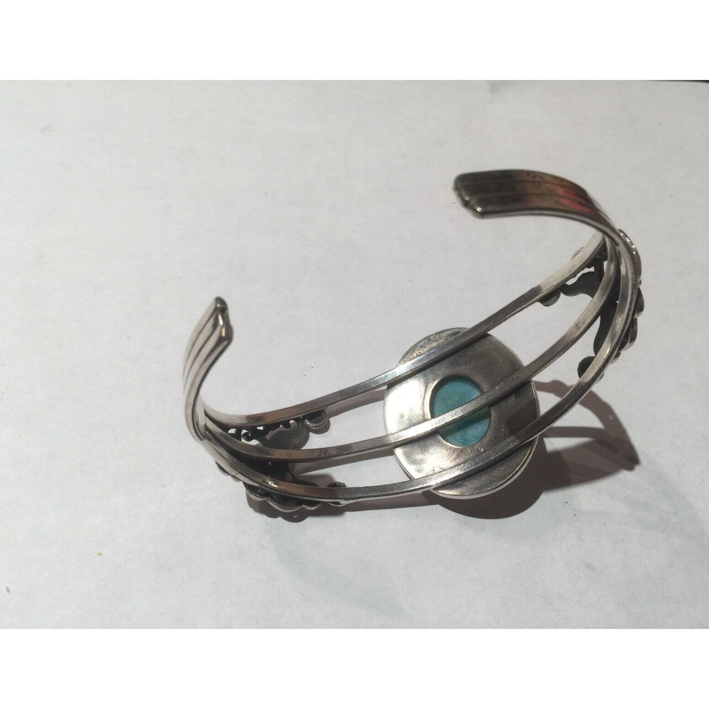 BEAUTIFUL ORNATE STERLING SILVER & AGATE CUFF BRACELET SKY