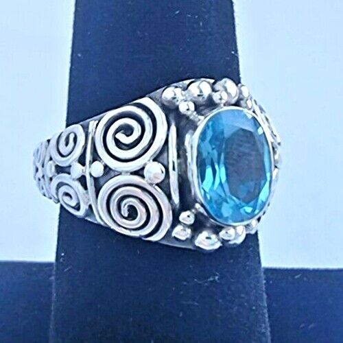 925 STERLING SILVER OVAL BLUE TOPAZ RING SIZE 7 AT