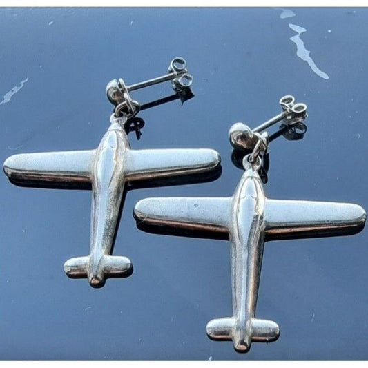 VINTAGE 925 STERLING SILVER AIRPLANE DESIGN EARRINGS AT