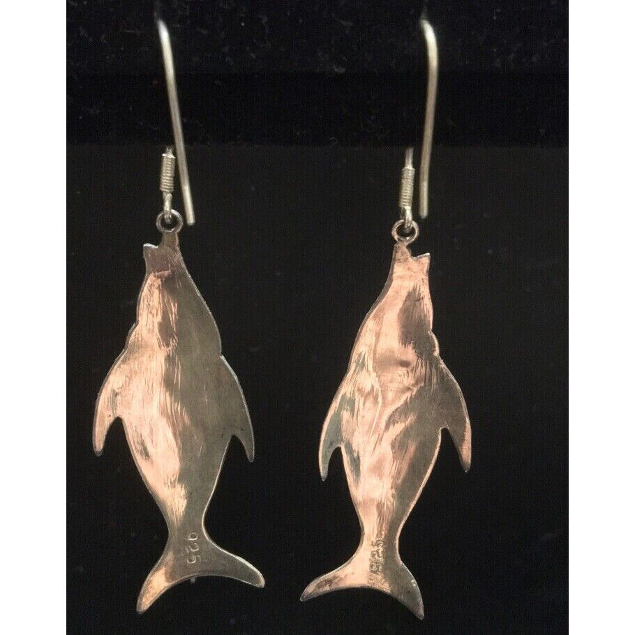 925 STERLING SILVER 2 1/2" LONG DANGLE FISH EARRINGS. SKY