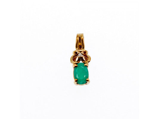 10K YELLOW GOLD EMERALD & DIAMOND PENDANT