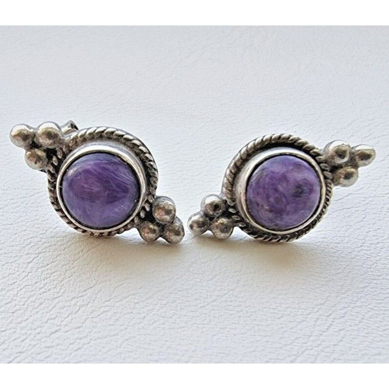 925 STERLING SILVER SOUTH WEST DESIGN PURPLE CHAROITE EARRINGS AT