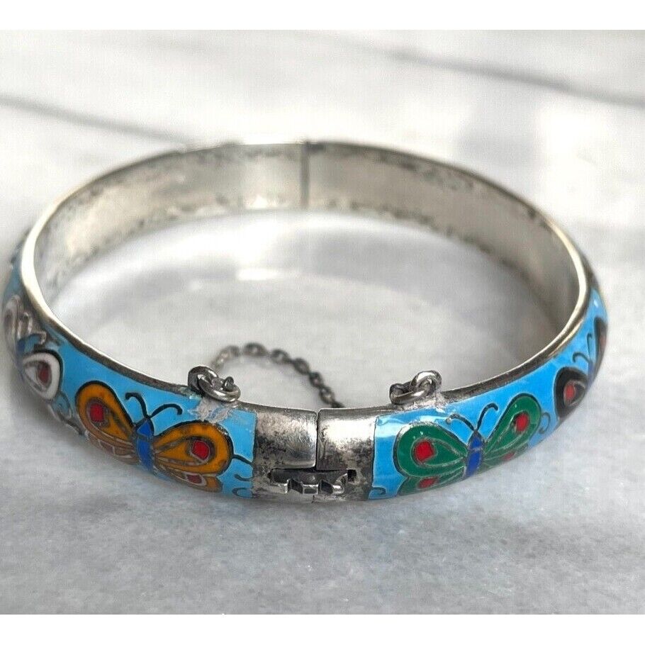 FESTIVE 925 STERLING SILVER ENAMELED BUTTERFLY BRACELET SKY