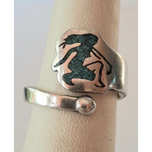 925 STERLING SILVER TURQUOISE  INLAID ZODIAC VIRGO  BYPASS RING, ADJUSTABLE SKY