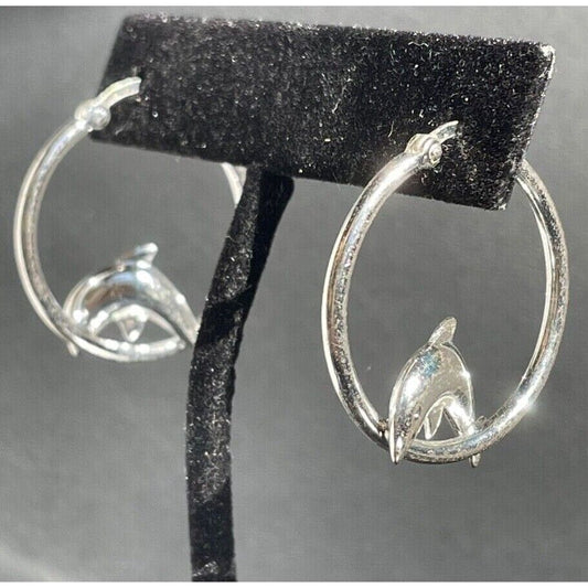 925 STERLING SILVER DOLPHIN HOOP EARRINGS SKY