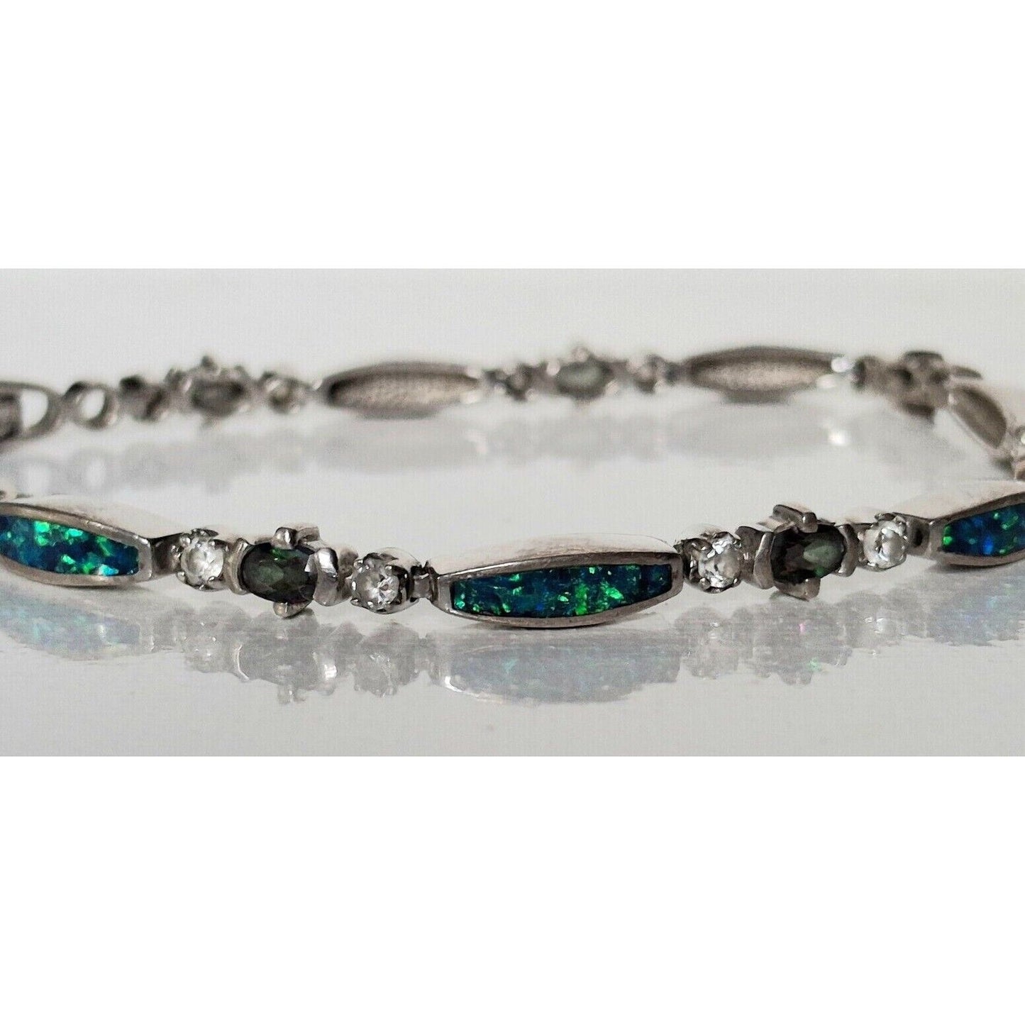 FSI 925 STERLING SILVER  FAUX  OPAL  TENNIS BRACELET SKY