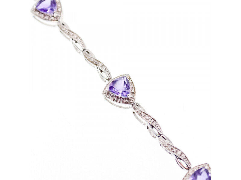 925 STERLING SILVER PURPLE TOURMALINE & CZ  BRACELET