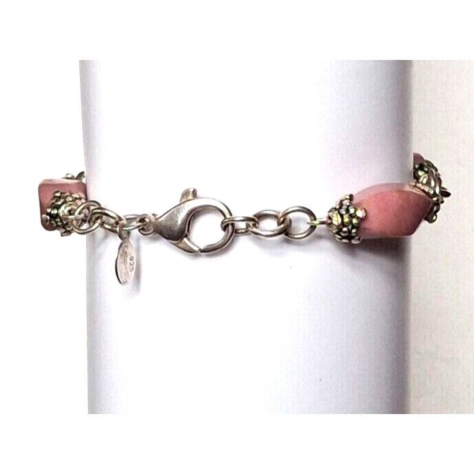 ESPO SIGNATURE  925 STERLING SILVER AND PINK JASPER  BRACELET SKY