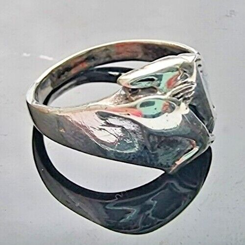 925 STERLING SILVER TWO DOLPHINES RING SIZE 8.75 AT