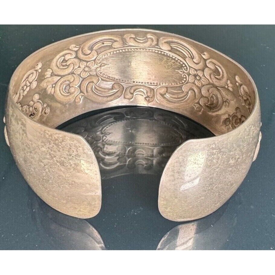 BEAU 925 STERLING SILVER EMBOSSED LACE CARTOUCHE CUFF  BRACELET SKY