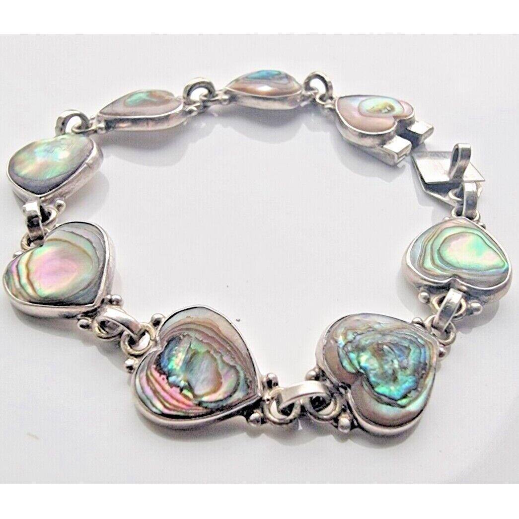 925 STERLING SILVERHEART SHAPE MOTHER OF PEARL BRACELET 6 INCH AT