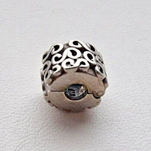 PANDORA AUTHENTIC 925 STERLING SILVER SWIRL CLIP CHARM AT