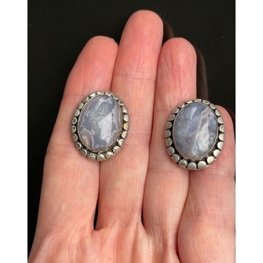 925 STERLING SILVER & LACY AGATE EARRINGS SKY