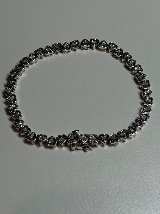 925 STERLING SILVER WHITE SAPPHIRE HEART BRACELET SIZE 7 Inch