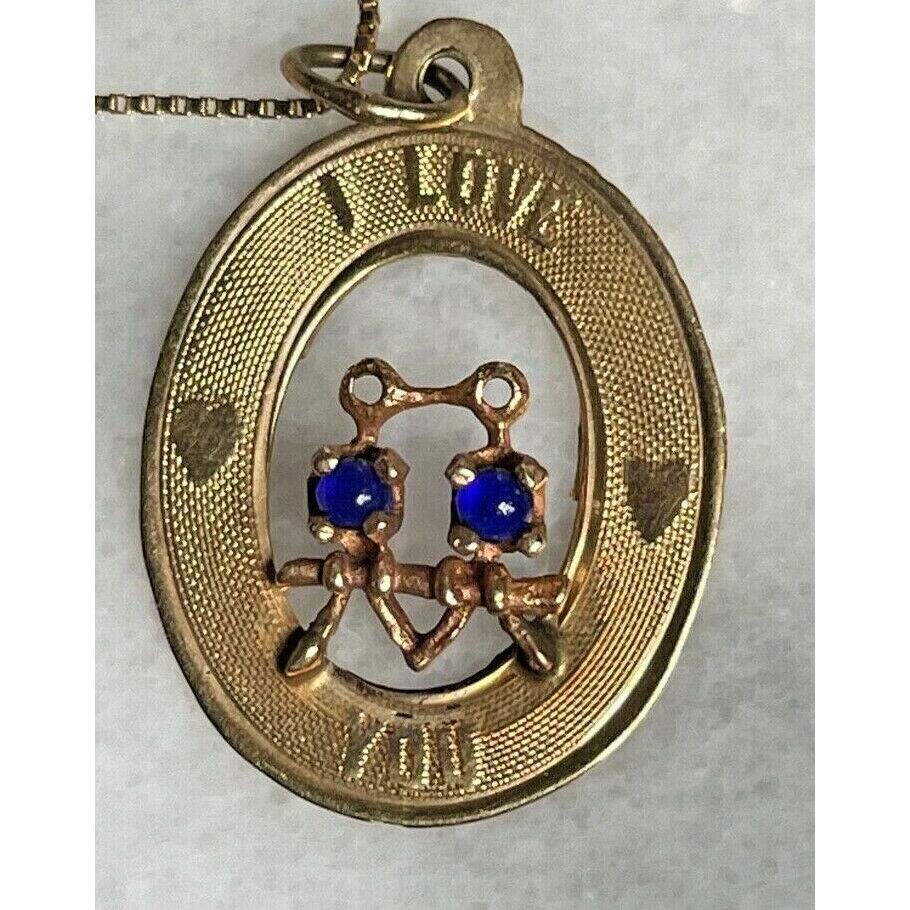 14K YELLOW GOLD & BLUE ''I LOVE YOU'' PENDANT NECKLACE SKY